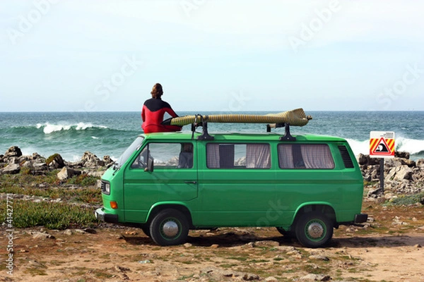 Obraz Surfer with his retro van