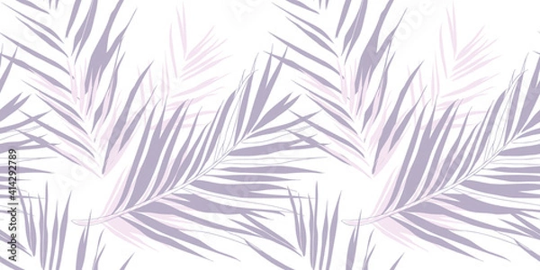 Fototapeta Pink palm leaves tropical summer pattern on white background floral style, seamless repeat vector pattern with soft pastel pink colour, luxury palm tree leaves design for fabric, wallpaper, bedding