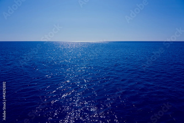 Fototapeta The sea goes beyond the horizon with a blue sky in the background.