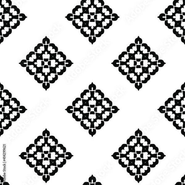 Obraz  Geometric vector pattern with triangular elements. Seamless abstract ornament for wallpapers and backgrounds. Black and white colors.