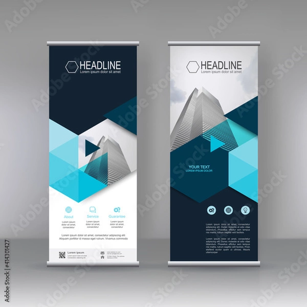 Fototapeta Blue Roll up banner stand brochure flyer vertical template design, covers ,infographics ,vector abstract geometric background, modern x-banner and flag-banner advertising design element