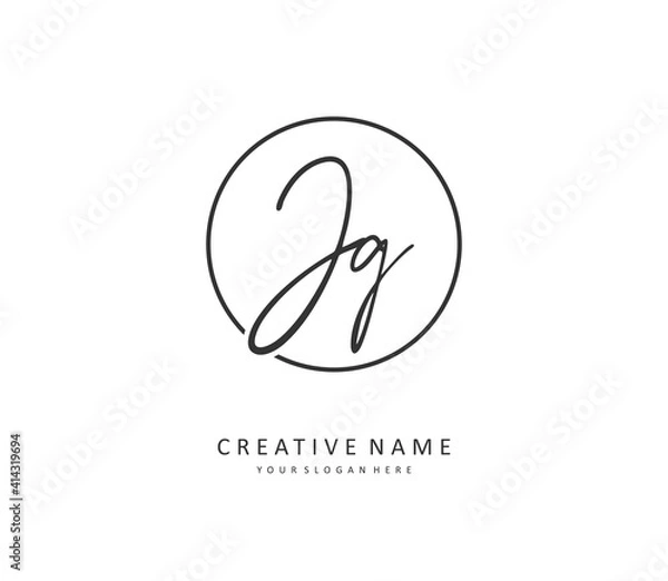 Fototapeta JG Initial letter handwriting and signature logo. A concept handwriting initial logo with template element.