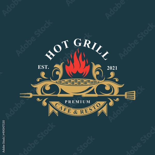 Fototapeta Hot Grill Logo Design Vector Template
