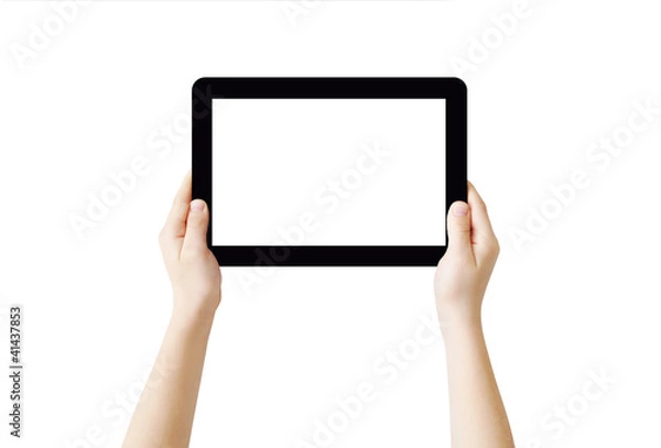 Obraz Hands holding Tablet PC, isolated, clipping path