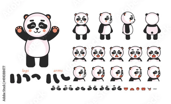 Fototapeta Cute panda bear creation kit. Create your own action, animation. Vector illustration
