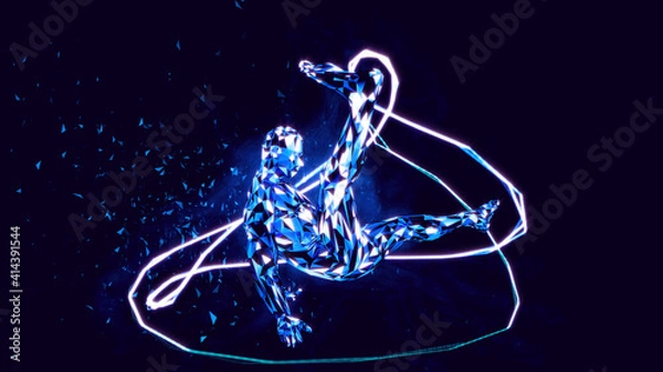 Obraz 3d render. Virtual low poly dancer rotates his legs.

