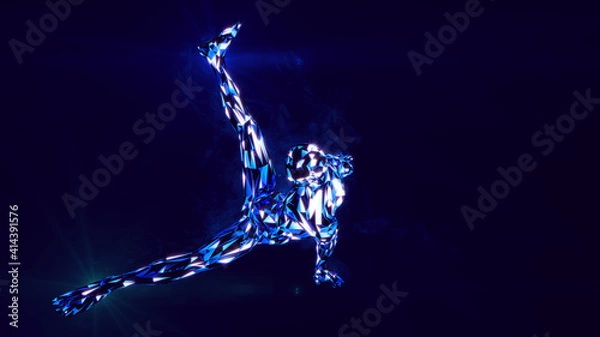 Obraz 3d render. Virtual low poly dancer rotates his legs.
