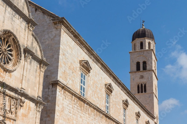 Fototapeta View of the bell tower of the Franciscan friary and church in the Old Town of Dubrovnik. Croatia 