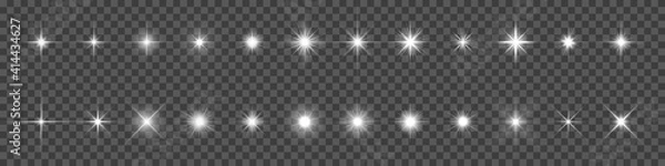 Obraz Sparująca gwiazda, wektor świecące światło gwiazdy. Glitter Magic Star iskrzy na przezroczystym tle.