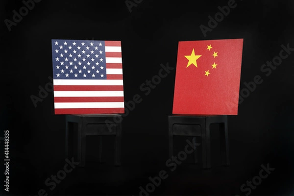 Obraz Flag of China and US on black background