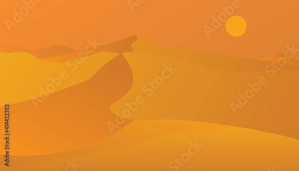 Fototapeta Desert landscape with dunes, vector nature horizontal background, vector illustration.