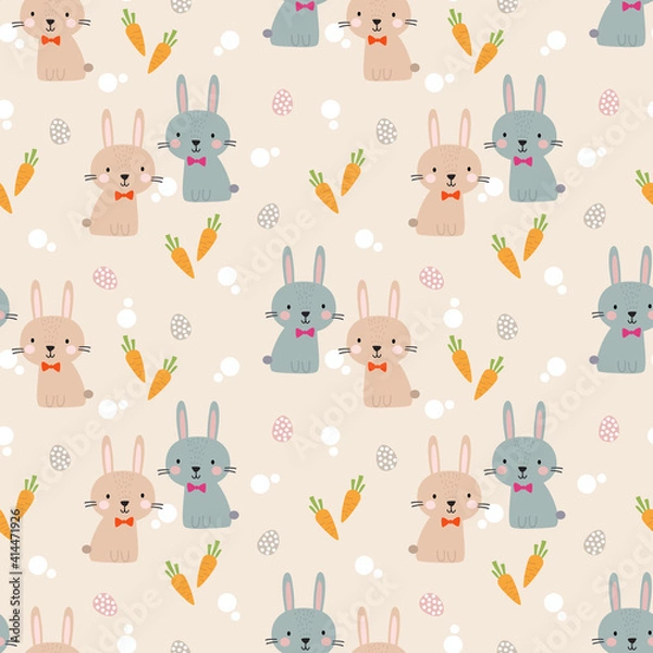 Fototapeta Lovely bunny and Easter egg seamless pattern