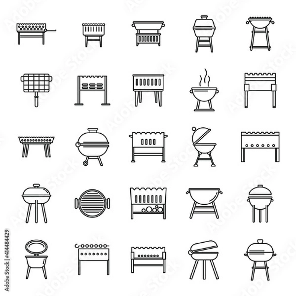 Fototapeta Bbq brazier icons set. Outline set of bbq brazier vector icons for web design isolated on white background