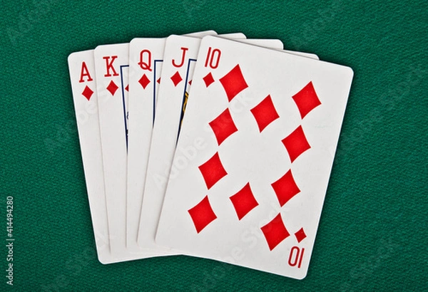 Obraz A royal straight flush playing cards poker hand
