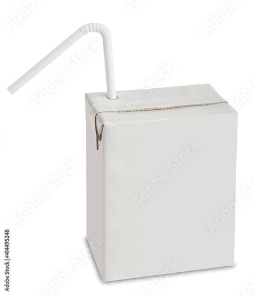 Obraz Blank drink box with straw,  isolated on white background.