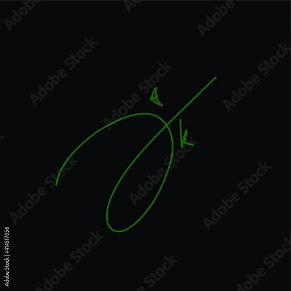 Fototapeta JK initial handwritten calligraphy, for monogram and logo