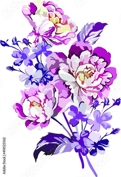 Fototapeta Image of a bouquet of flowers in violet colors. Vector