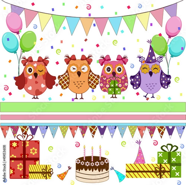 Obraz Birthday party owls set
