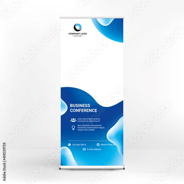 Fototapeta Roll-up design, abstract liquid background, layout for presentations, conferences, presentations