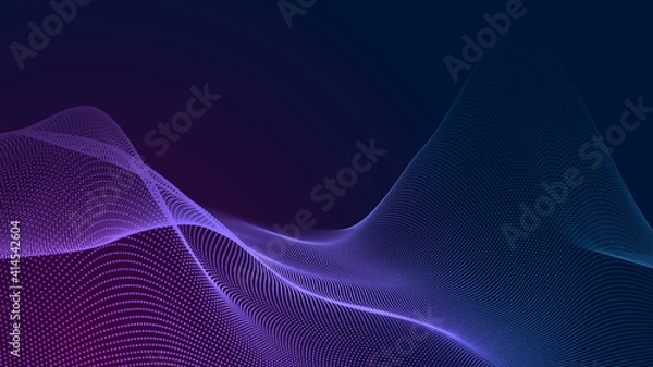 Fototapeta Dot blue purple wave line light gradient dark background. Abstract  technology big data digital background. 3d rendering.