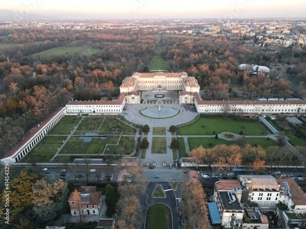 Obraz Aerial view of facade of the elegant Villa Reale in Monza, Lombardy, north Italy. Drone photography in Italy of the amazin Royal Palace of Monza.