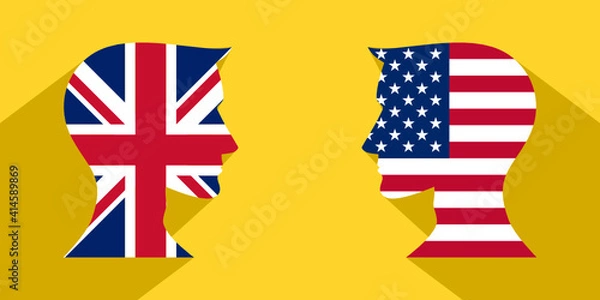 Fototapeta face to face concept. english and american english language communication. vector illustration