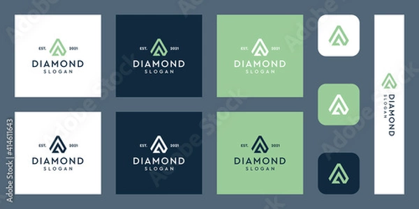 Fototapeta combination of the letters A monogram logo with abstract diamond shapes. Hipster elements of typographic design. icons for business, elegance, and simple luxury. Premium Vectors.