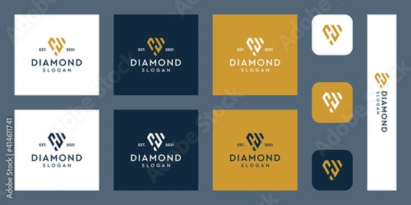 Fototapeta combination of the letters H monogram logo with abstract diamond shapes. Hipster elements of typographic design. icons for business, elegance, and simple luxury. Premium Vectors.
