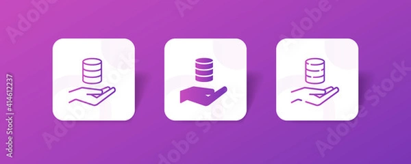 Fototapeta pixel perfect hand with coin stack icon set in line, solid, glyph, 3d gradient style