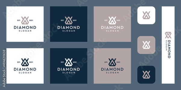 Fototapeta combination of the letters WA monogram logo with abstract diamond shapes. Hipster elements of typographic design. icons for business, elegance, and simple luxury. Premium Vectors.