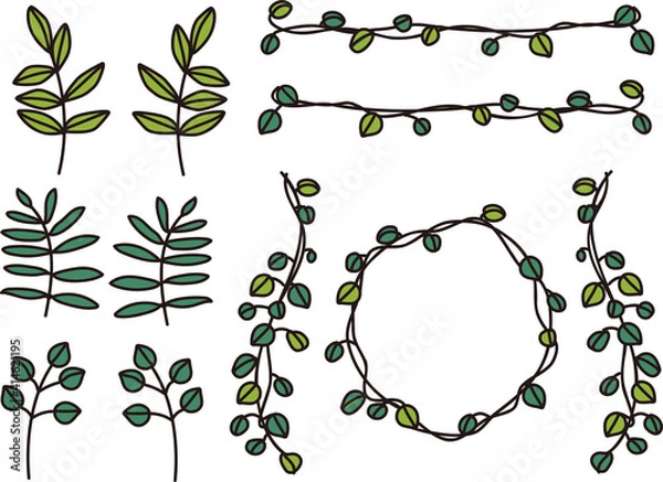 Obraz 葉っぱのフレーム飾りのイラスト