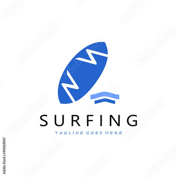 Fototapeta surfboard logo with waves vector on the side