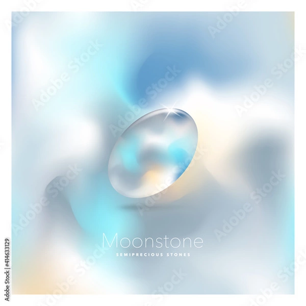 Fototapeta Moonstone. Semi-precious stone mineral. Icon on an abstract background with a title. Beautiful vector illustration.