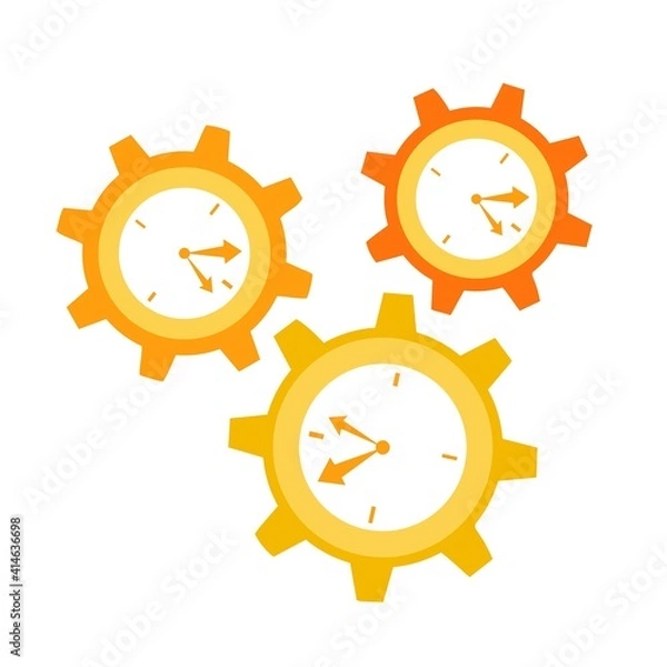 Obraz three yellow clock time gear cartoon doodle flat design style vector illustration