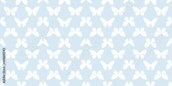 Fototapeta Pastel blue butterfly silhouette seamless pattern background