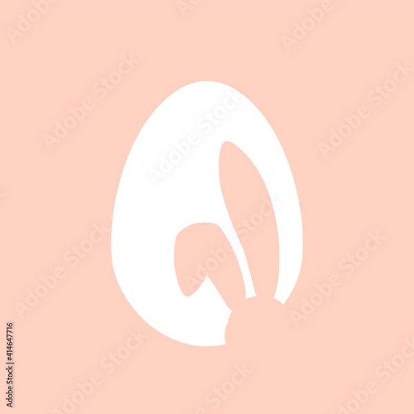 Obraz Easter egg shape with cute bunny ears silhouette on pastel background - traditional symbol of holiday. Simple eggs hunt - vector illustration. Minimalistic design for card, banner or poster.