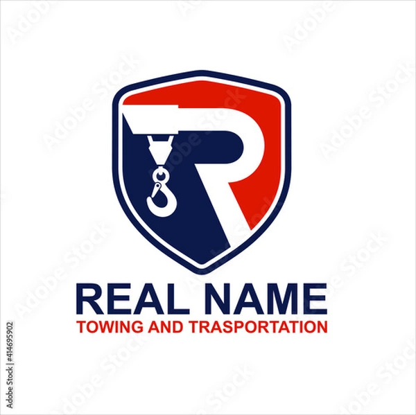 Fototapeta illustration of towing icon and letter R, logo for towing service with the initial name of the company is letter R.