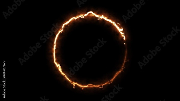 Fototapeta Computer generated fire energy ring on black background. 3d rendering of abstract fire circle