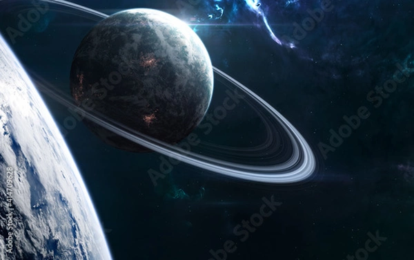 Fototapeta Planets in deep space. Beautiful space landscape. Science fiction. Elements of this image furnished by NASA