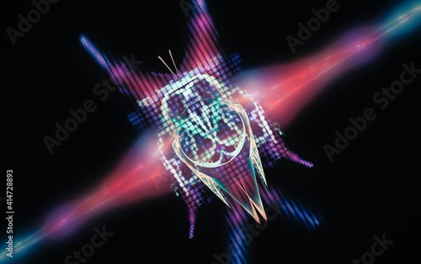 Fototapeta abstract illustration digital pixel butterfly with energy rays on black background