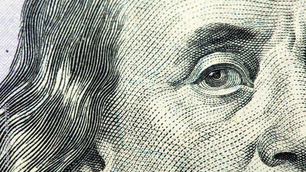Obraz Hundred dollar bill close up. Beautiful original cash flow. One hundred bucks as a background on a long banner in high resolution.
