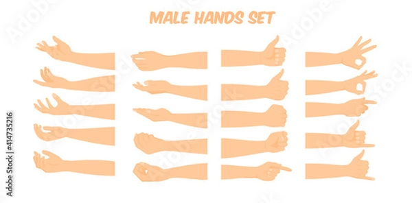 Fototapeta cartoon white male hand forming various shapes and symbols viewed form different angles, vector illustration