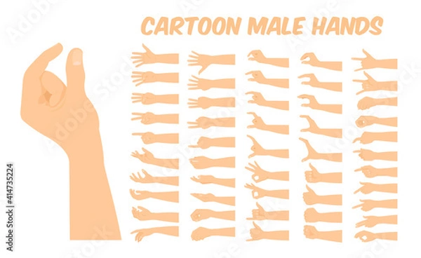 Fototapeta cartoon white male hand forming various shapes and symbols viewed form different angles, vector illustration