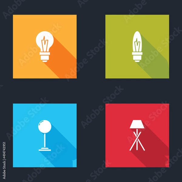 Fototapeta Set Light bulb, , Floor lamp and icon. Vector.