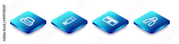 Fototapeta Set Isometric line Sport bag, Punching, Boxing ring board and expander icon. Vector.