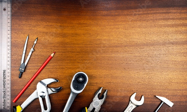 Fototapeta Various tools for work on mechanics and measurement