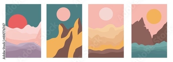Obraz Landscapes set in boho minimal style vector illustration