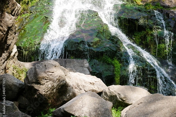 Fototapeta Wasserfall auf moosbewachsenem Felsen