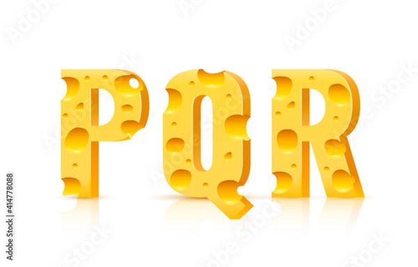 Obraz Cheese font 3d symbol, letter P Q R set. Vector