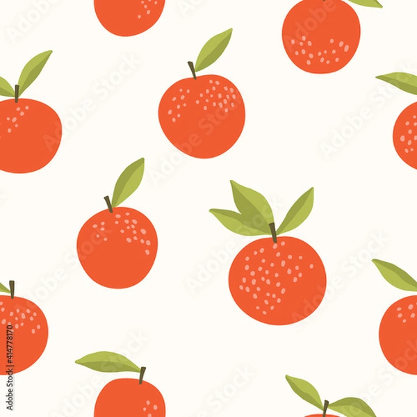Fototapeta Red apple vector seamless pattern. Fruit flat repeat background